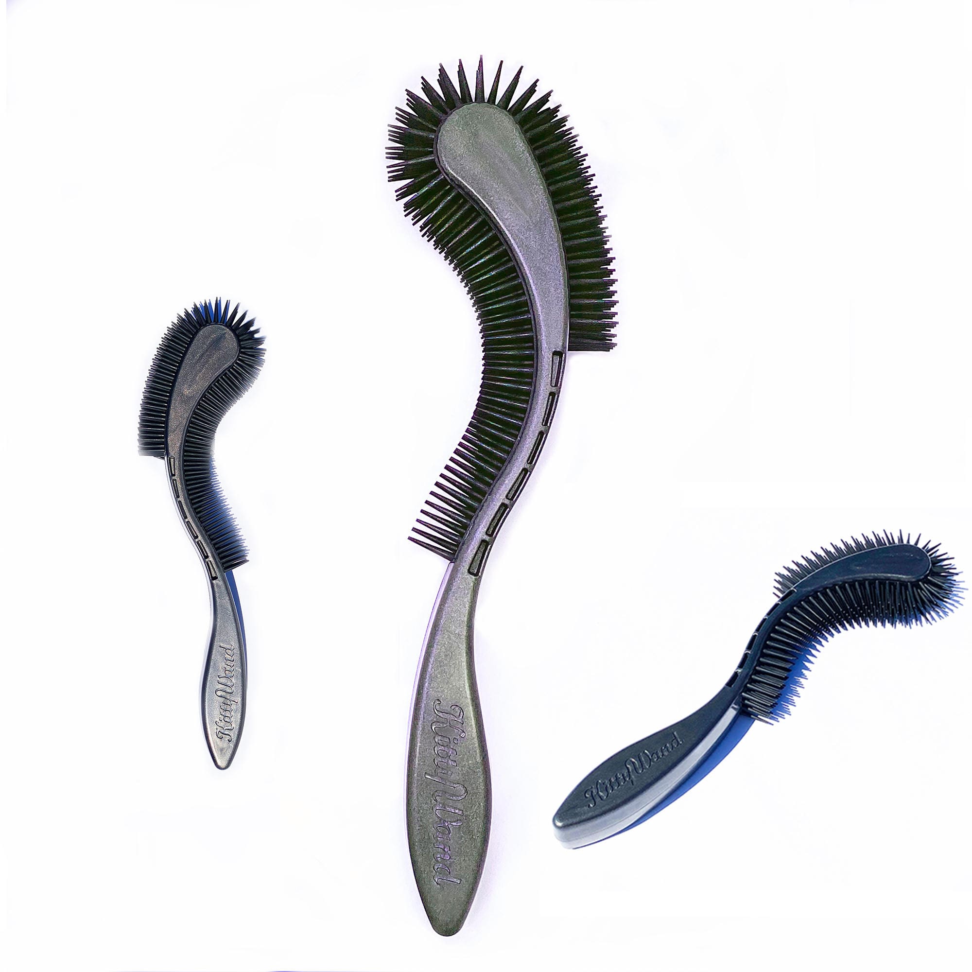 Three different styles of handheld brushes with bristles for cleaning.